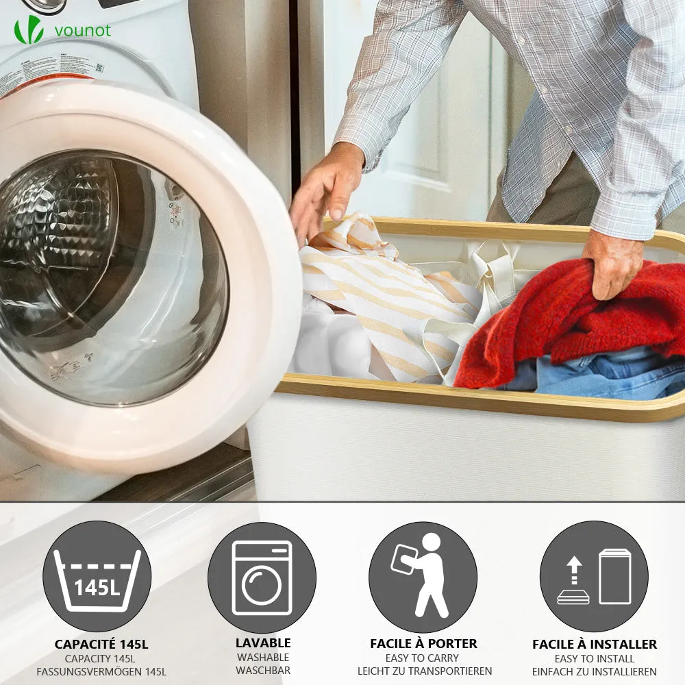 VOUNOT Cesto Portabiancheria Pieghevole Beige 145L in Bambù