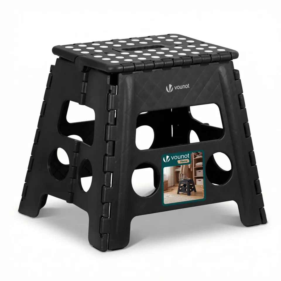 VOUNOT Sgabello Pieghevole Nero 37x30 cm Antiscivolo