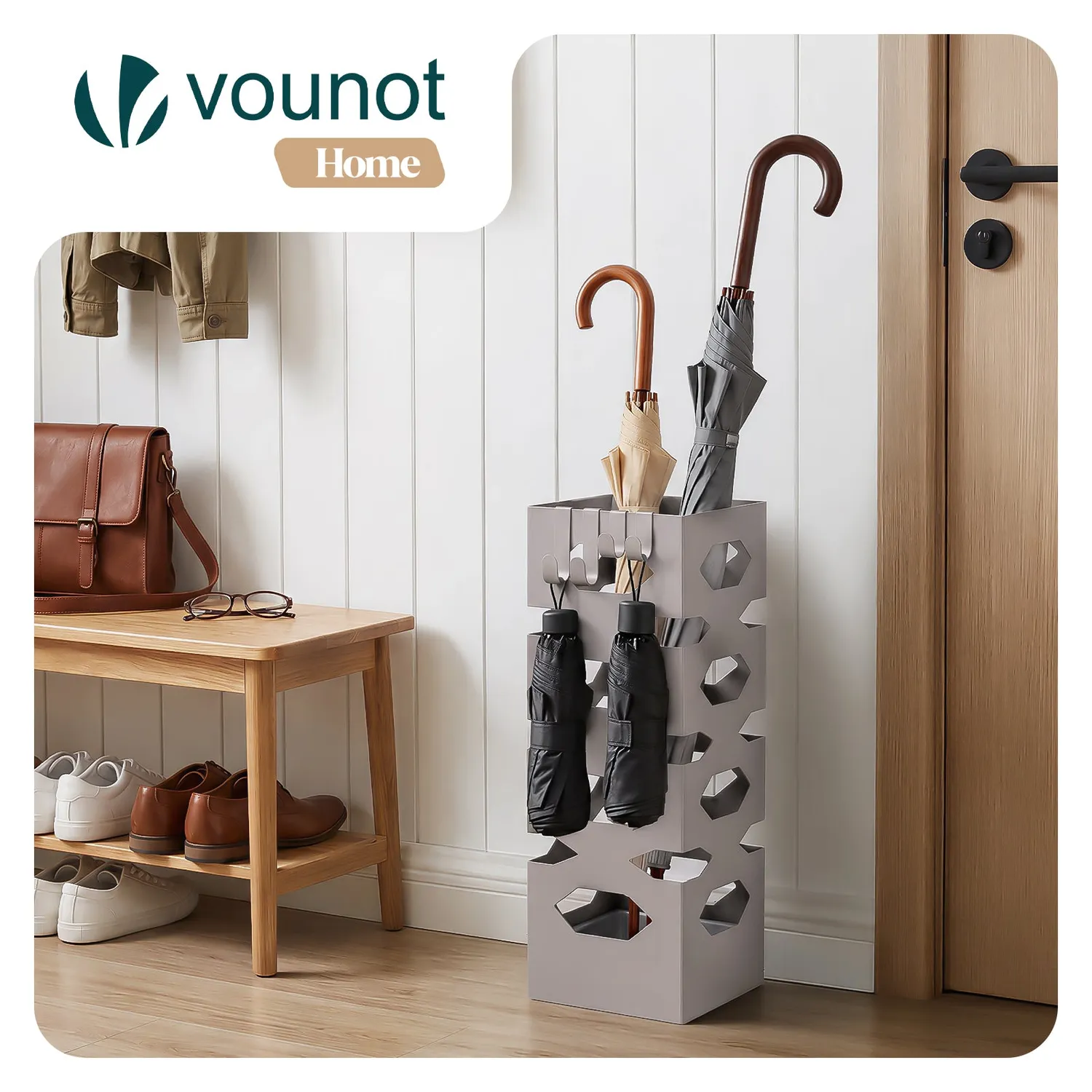 VOUNOT Portaombrelli metallo beige 15,5x43,5 cm