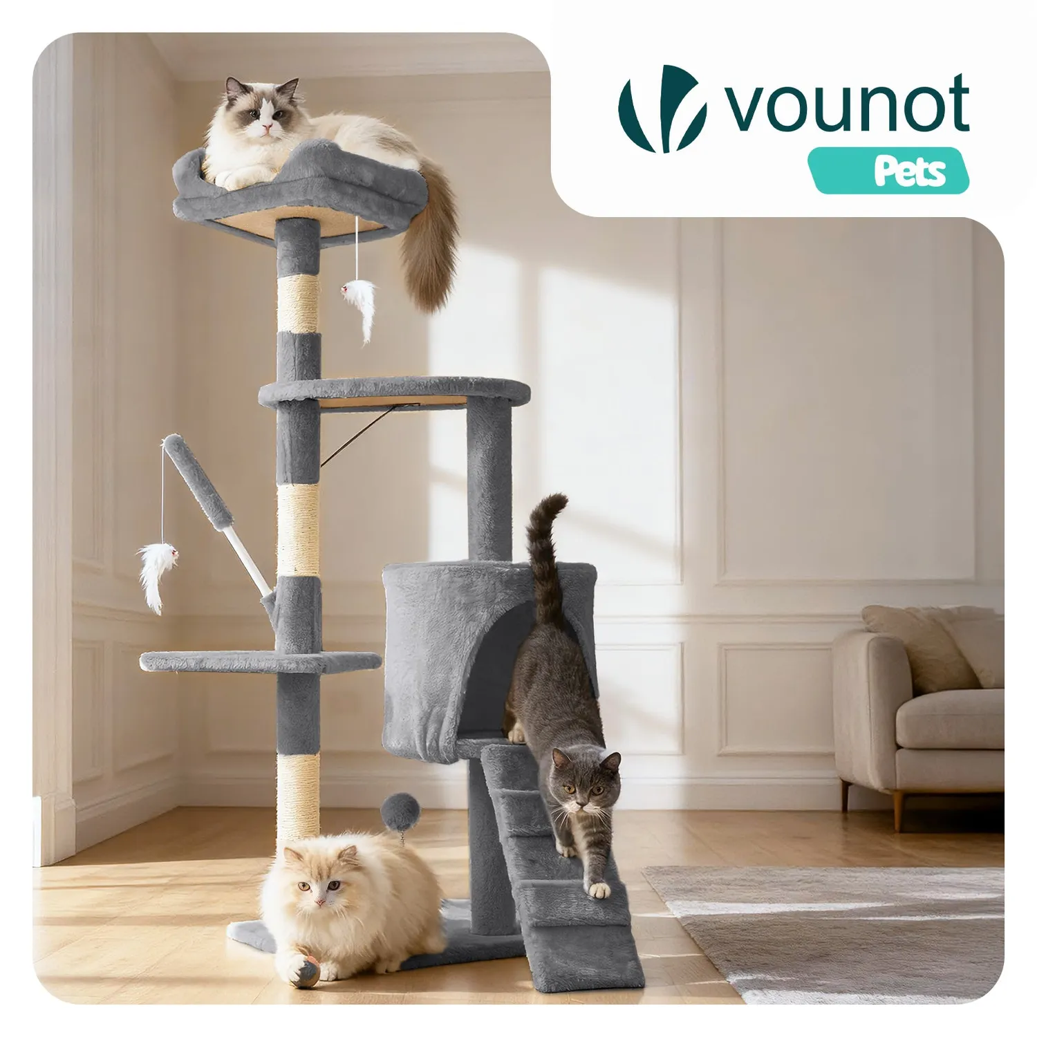 Vounot albero tiragraffi gatto 112 cm grigio 6 livelli