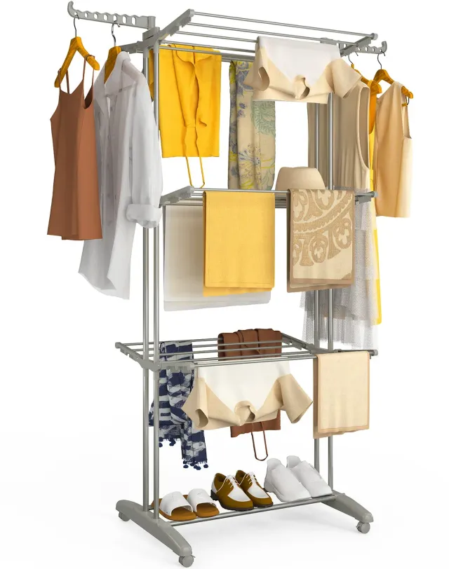 Vounot stendibiancheria verticale 4 ripiani grigio 125x62 cm