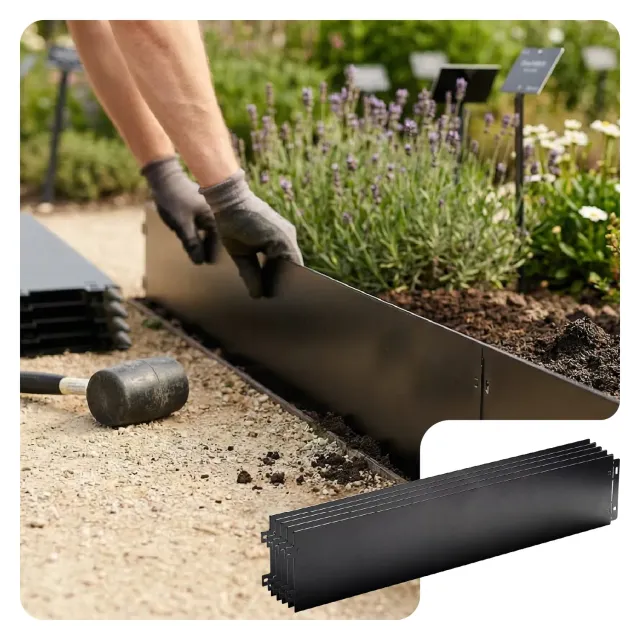 VOUNOT bordura giardino metallo nero 20 pezzi 20 m