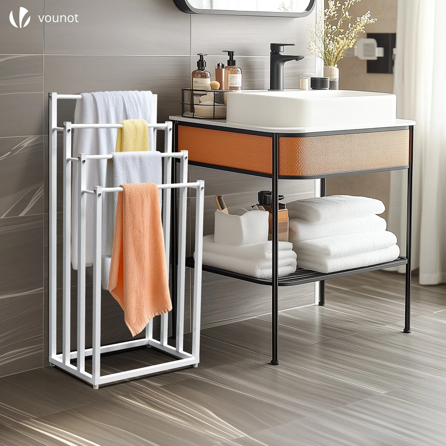 VOUNOT Portasciugamani Piantana Bianco 4 Livelli