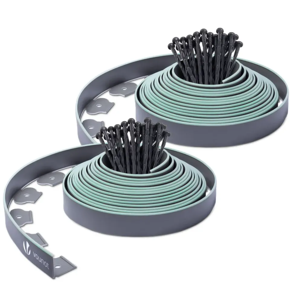VOUNOT Bordura Giardino Flessibile 20m Grigio Verde con Picchetti