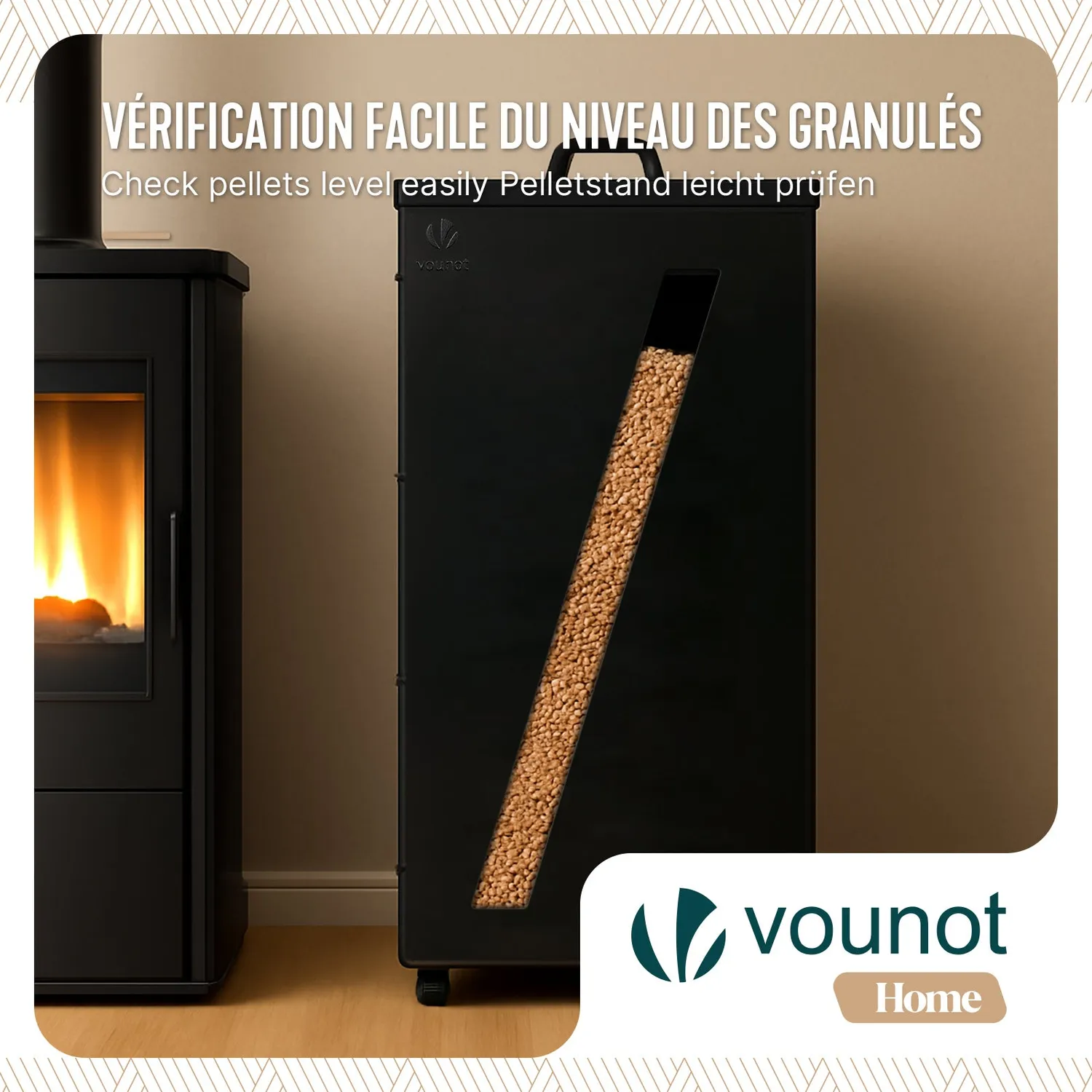 VOUNOT Contenitore Pellet in Metallo Nero 45 kg 36x36x76 cm
