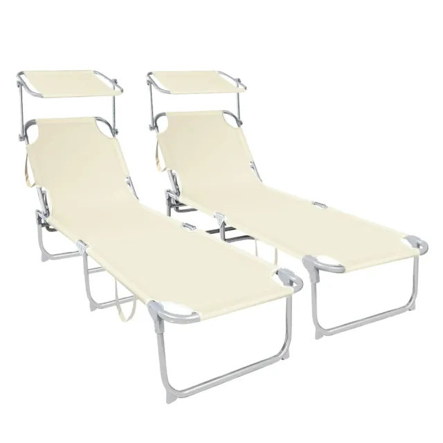 VOUNOT Lettino sdraio con parasole beige set 2 pezzi