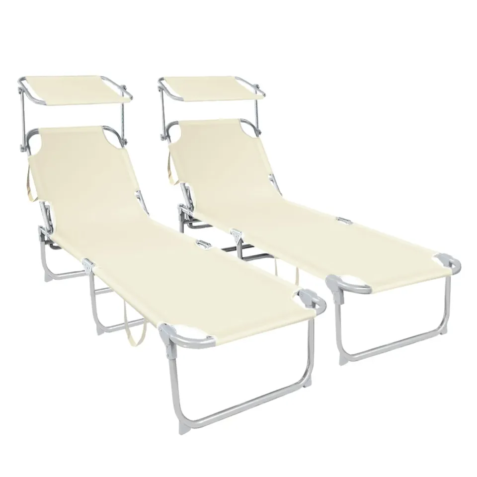 VOUNOT Lettino sdraio con parasole beige set 2 pezzi