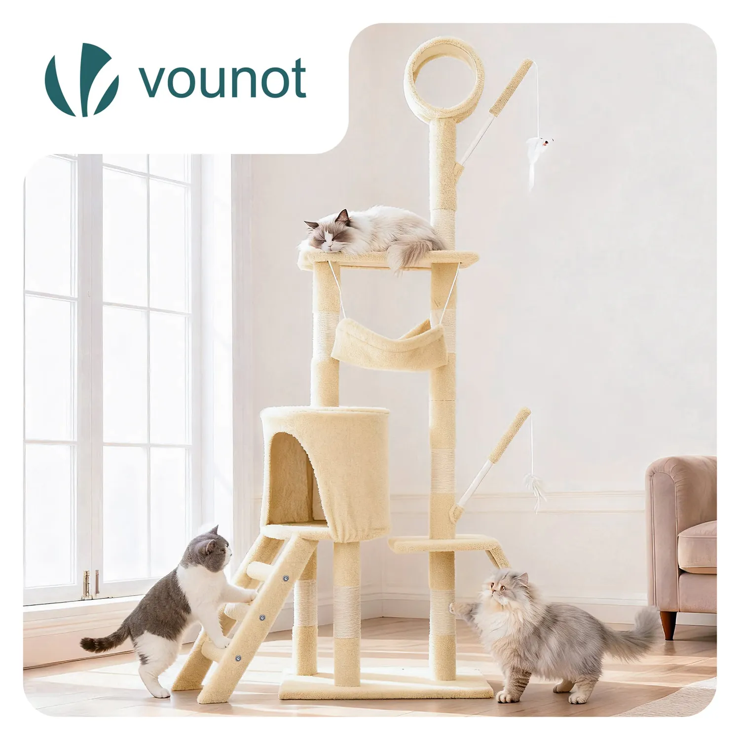 Vounot albero tiragraffi gatto 155 cm beige 8 livelli