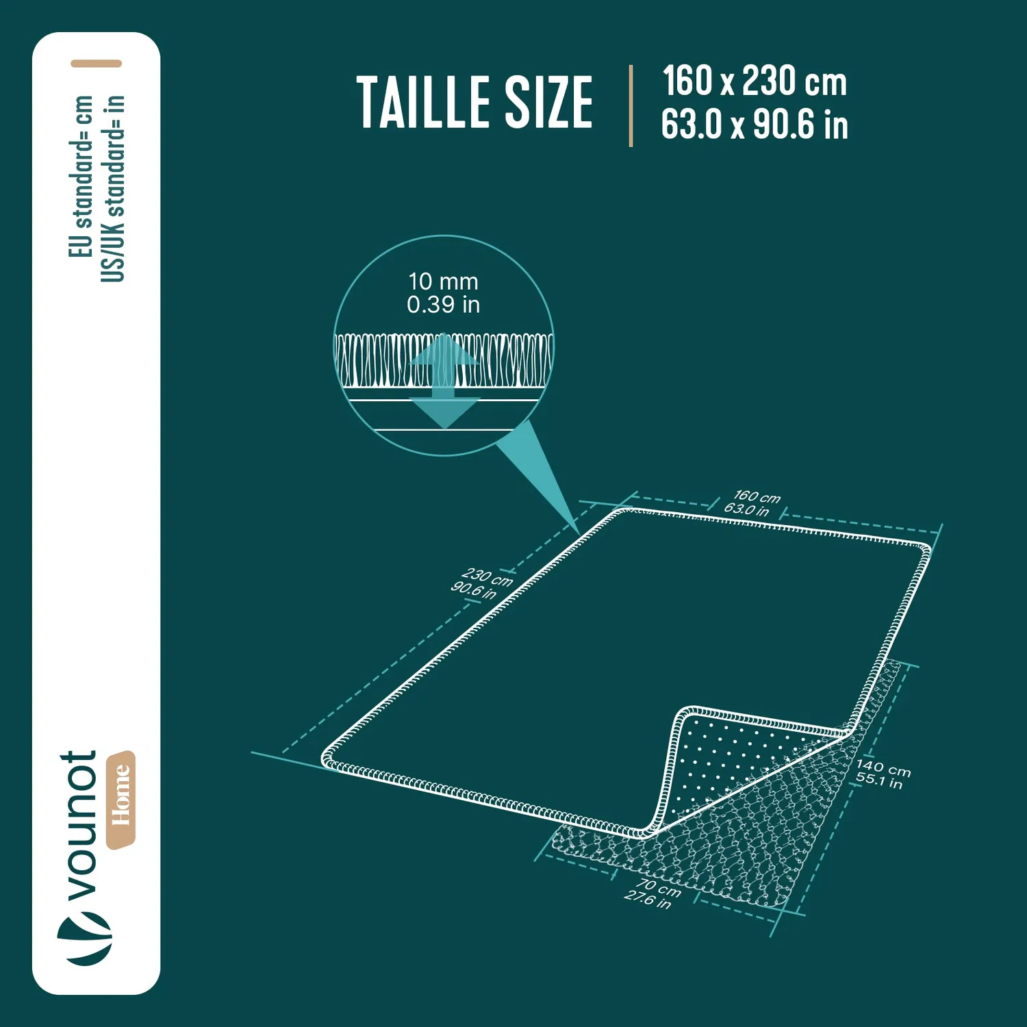VOUNOT Tappeto Soggiorno Pelo Raso 160x230 Crema Antiscivolo