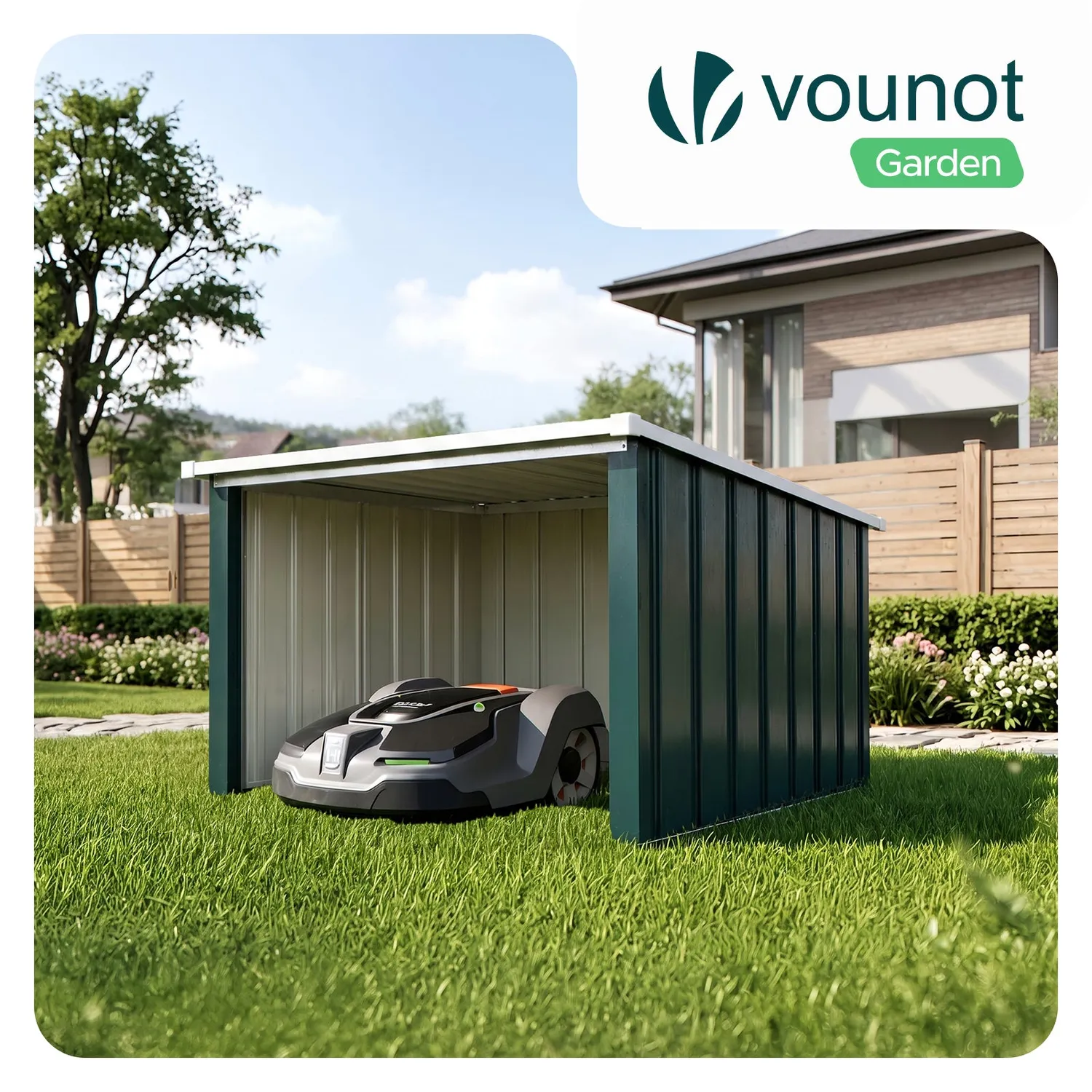 VOUNOT Garage Robot Tagliaerba 78x92x62 cm Verde Metallo