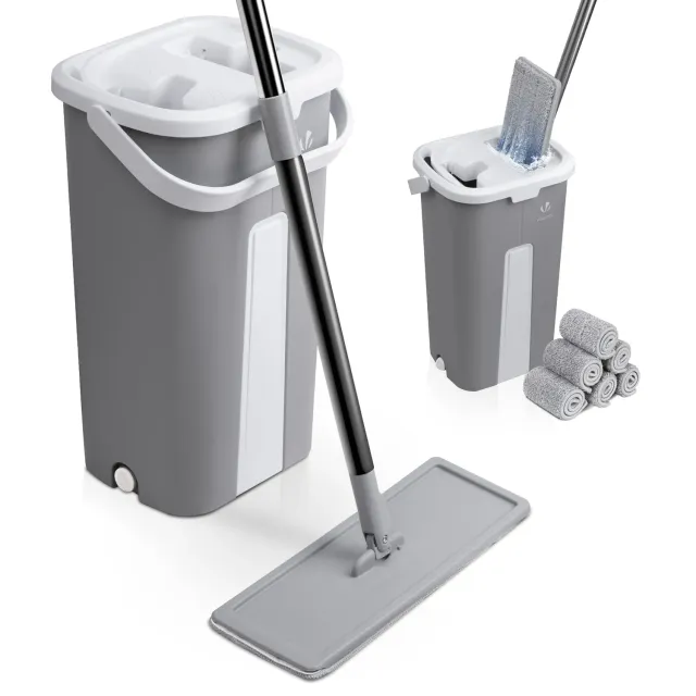 VOUNOT mocio piatto con secchio grigio 6 panni doppio scomparto