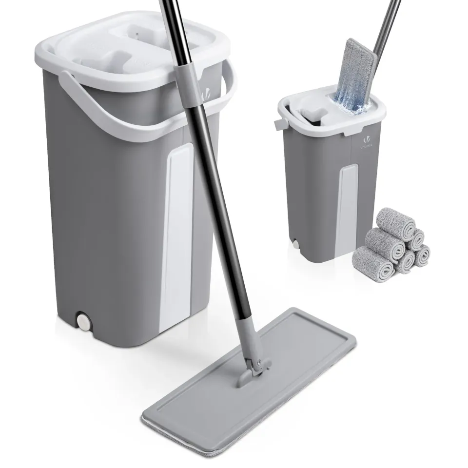 VOUNOT mocio piatto con secchio grigio 6 panni doppio scomparto
