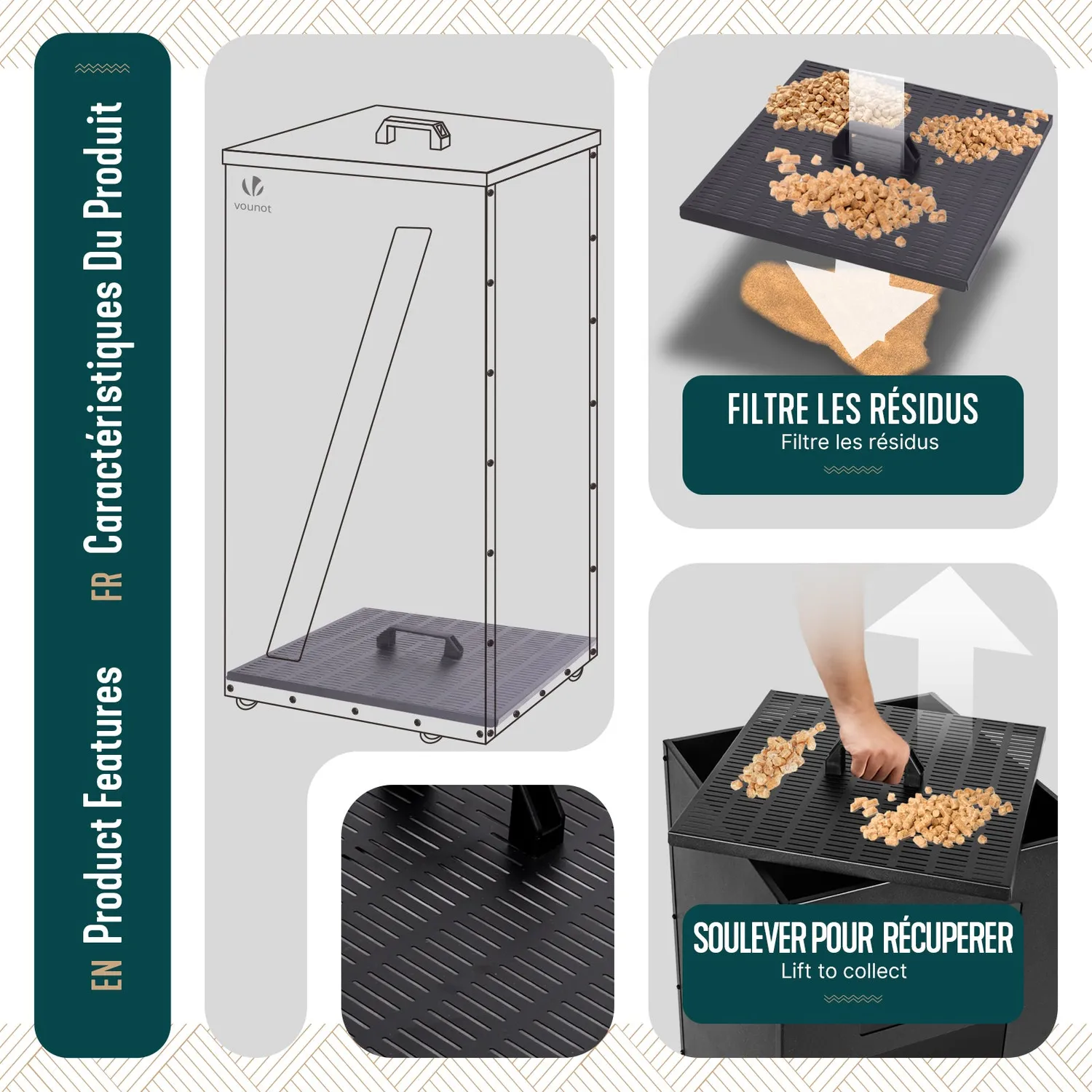 VOUNOT Contenitore Pellet in Metallo Nero 45 kg 36x36x76 cm