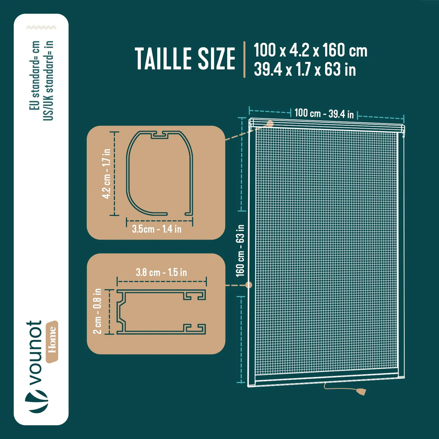 Vounot zanzariera avvolgibile finestra 100x160 cm bianca ritagliabile
