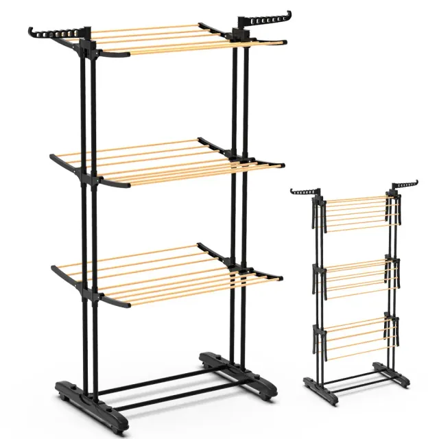 VOUNOT stendibiancheria pieghevole nero 3 livelli con ruote