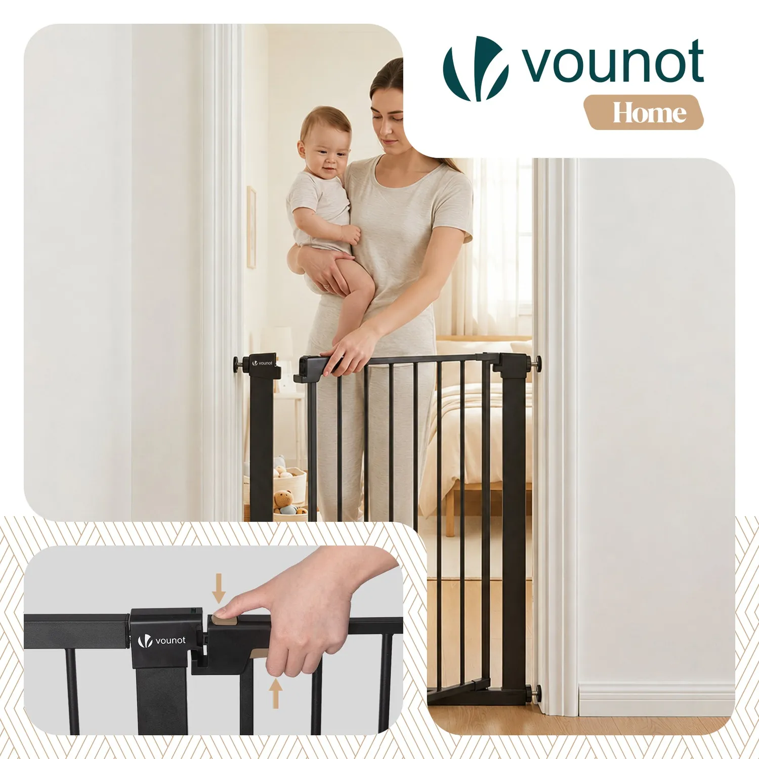 VOUNOT Barriera Sicurezza Bambini 75-82 cm Nera Metallo