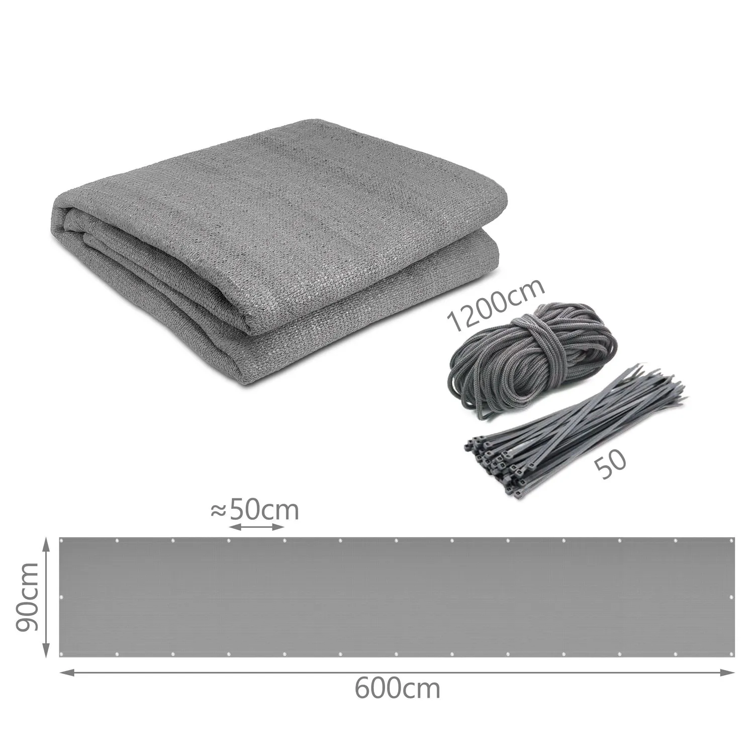 VOUNOT Frangivista Balcone HDPE 6x0,9 m Grigio 230 g/m2