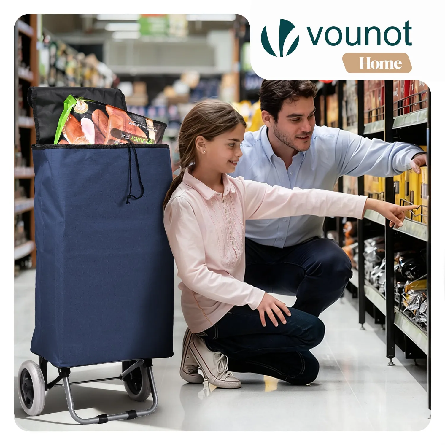 VOUNOT carrello spesa pieghevole 59L blu 2 ruote