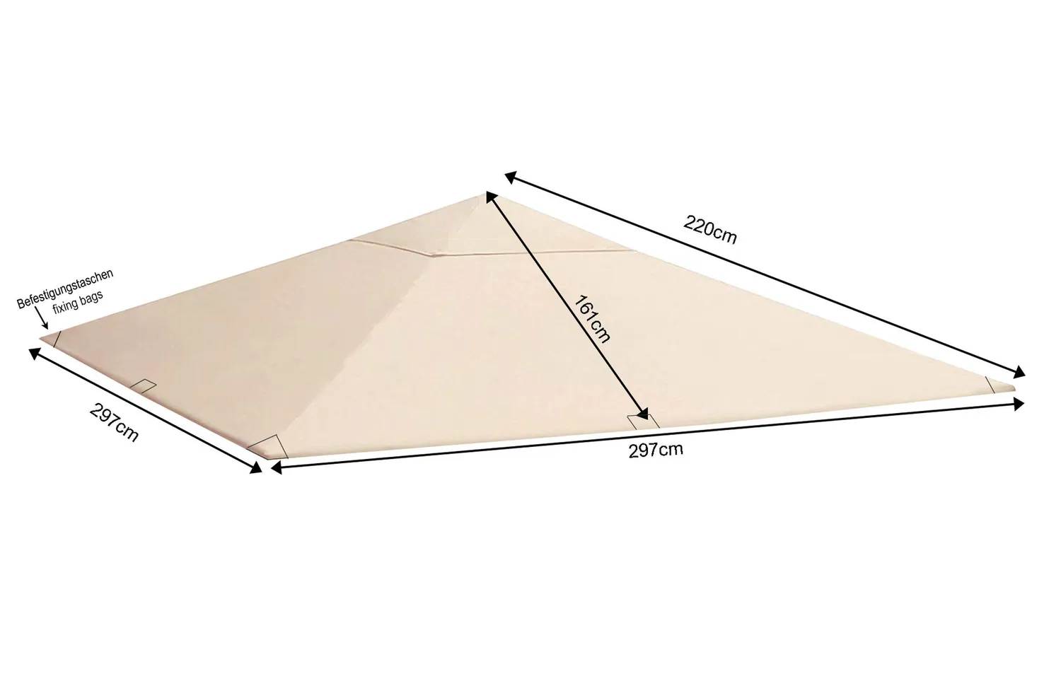 QUICK STAR tetto gazebo 3x3 m 297x297 cm beige ventilato