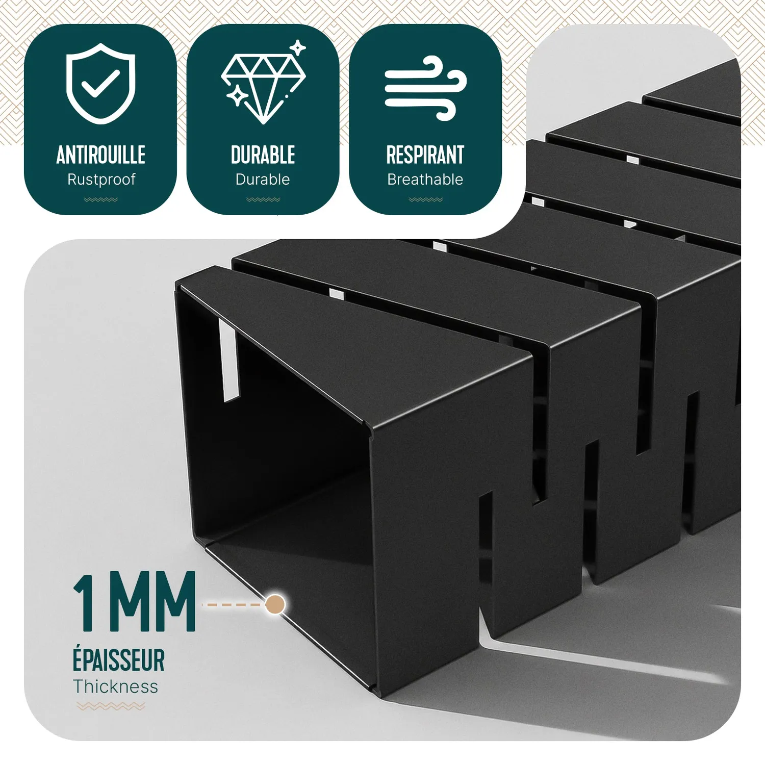 VOUNOT Portaombrelli metallo nero 15,5 cm motivo diagonale