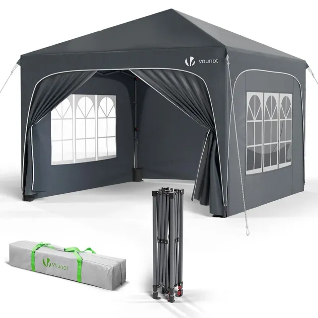 VOUNOT gazebo giardino pieghevole 3x3 m grigio con pareti