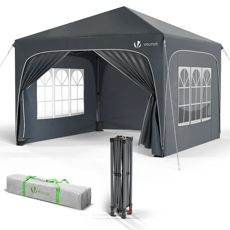 VOUNOT gazebo giardino pieghevole 3x3 m grigio con pareti