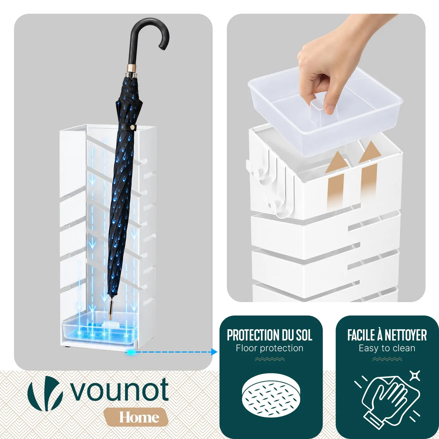 VOUNOT Diagonal portaombrelli metallo bianco 15,5x15,5x43,5 cm traforato