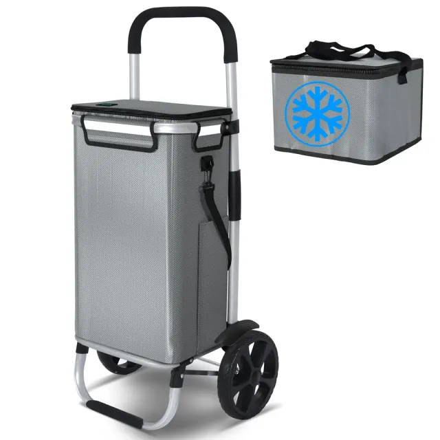 VOUNOT carrello spesa pieghevole alluminio grigio 58L isotermico