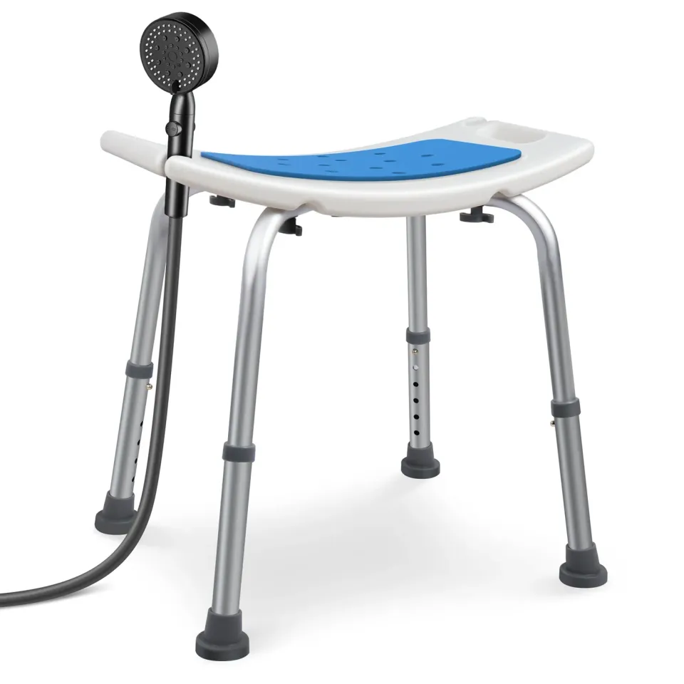 VOUNOT sgabello doccia regolabile alluminio blu 52x31 cm