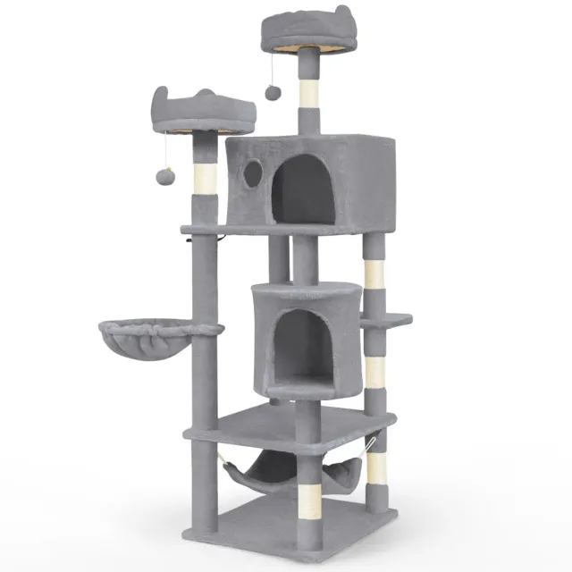 VOUNOT Albero Tiragraffi Gatto 5 Livelli 168 cm Grigio con Amaca