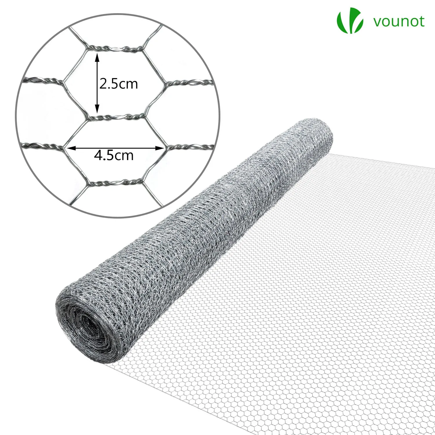 VOUNOT Rete Metallica Esagonale 1x25 m Maglia 25 mm Zincata