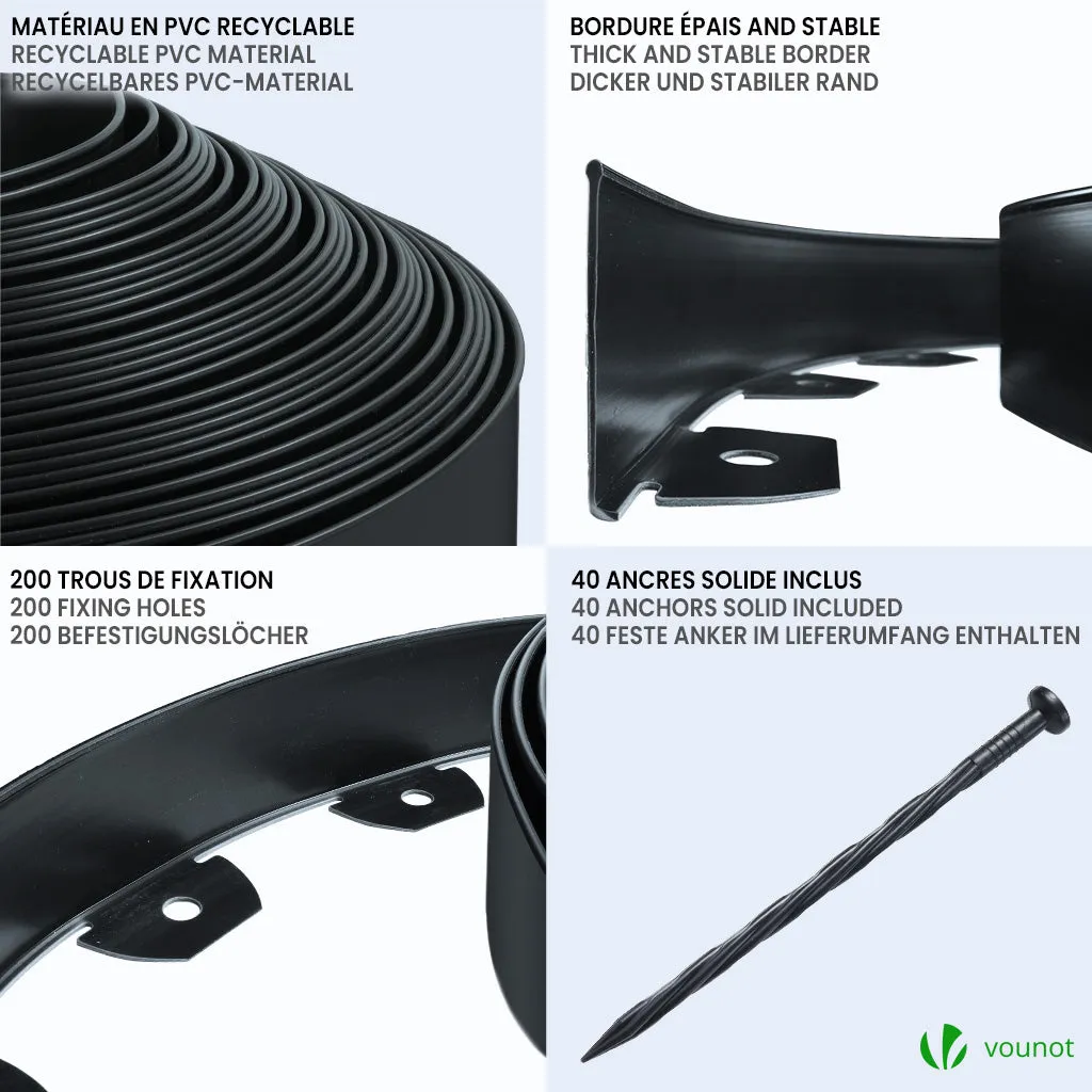 VOUNOT Bordura Giardino PVC 20 m Nera Flessibile