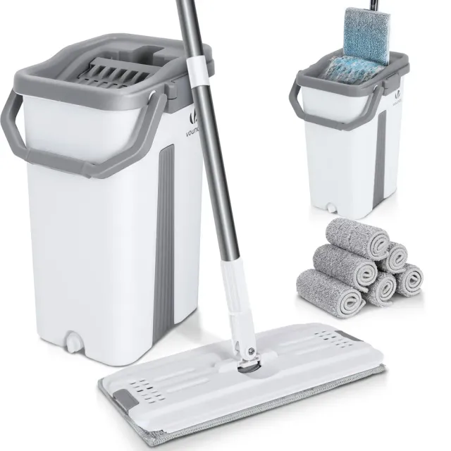 VOUNOT Mocio Piatto con Secchio Strizzatore Bianco 6 Panni