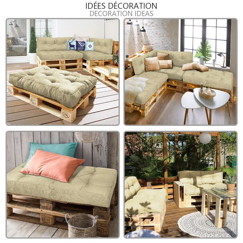VOUNOT Set 4 Cuscini Pallet Beige 120x80cm Esterno Sfoderabili