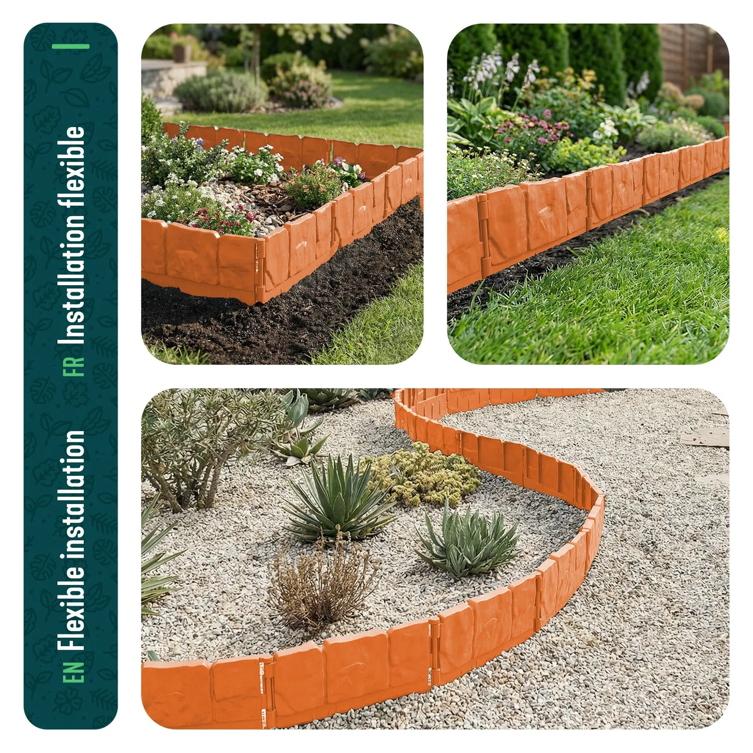 VOUNOT Bordura da Giardino Effetto Pietra 5,35 m Terracotta