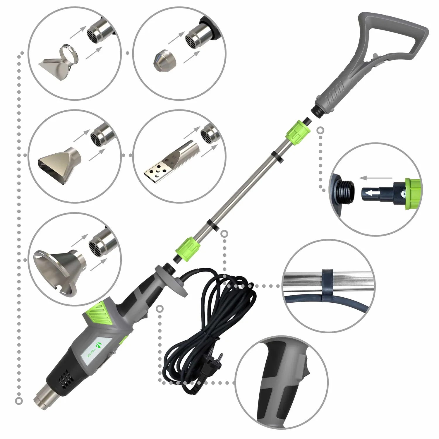 Vounot Diserbatore Elettrico 2000W Pistola Termica 5 Ugelli