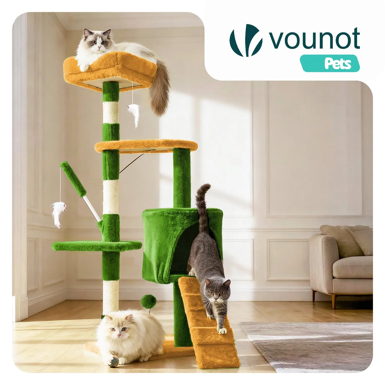 VOUNOT Albero per Gatti 112cm Tiragraffi Verde Arancione