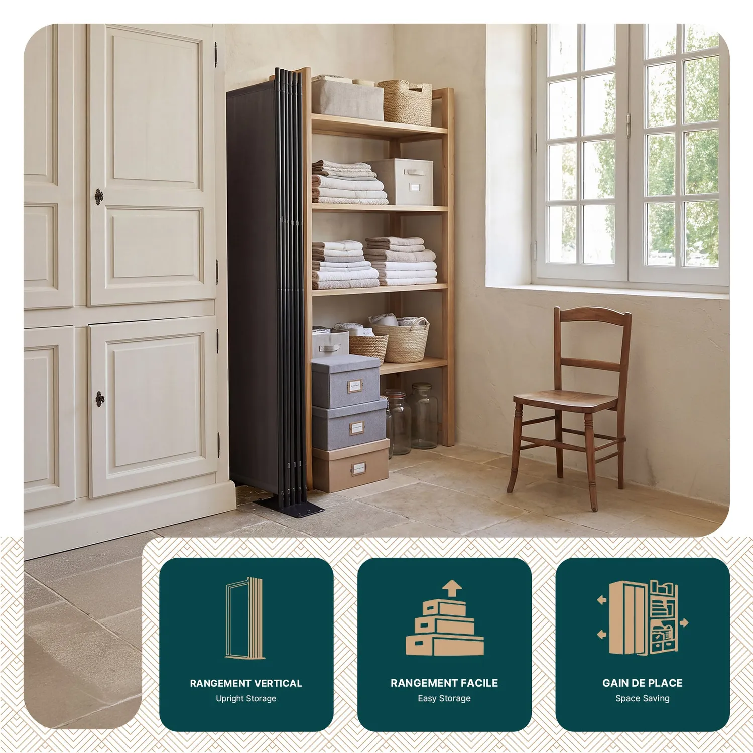VOUNOT paravento interno 4 pannelli antracite 228x164 cm