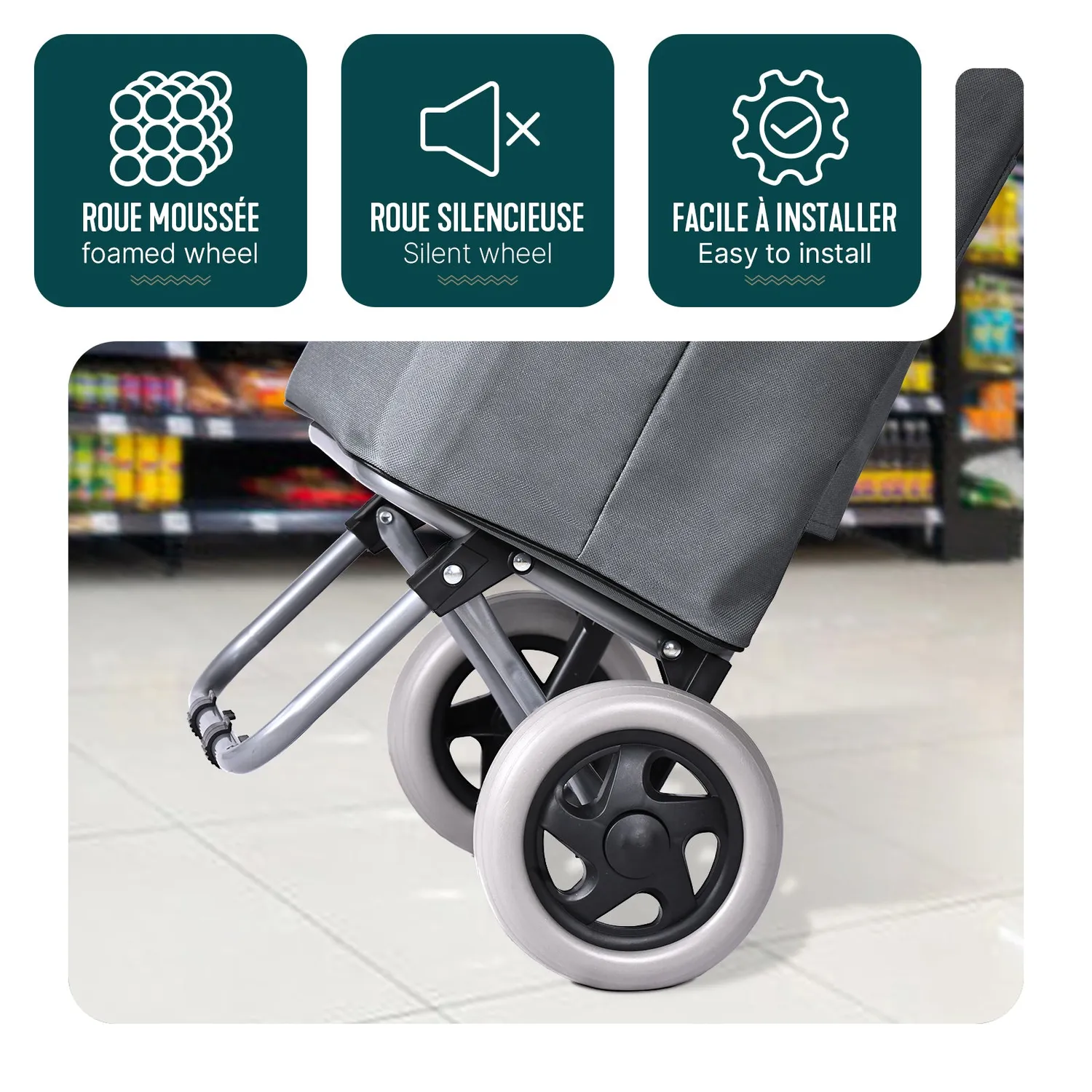 VOUNOT Carrello spesa pieghevole grigio 2 ruote 59L