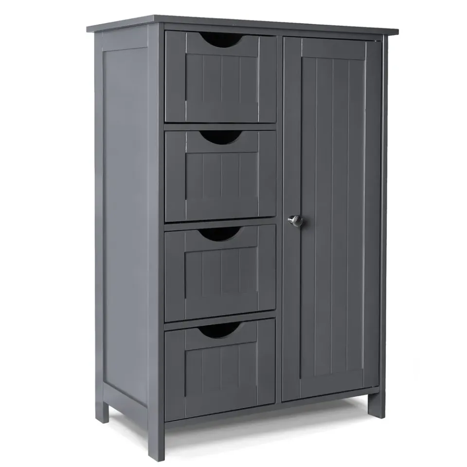 VOUNOT Mobile bagno 4 cassetti 1 anta 82x55x30 cm grigio