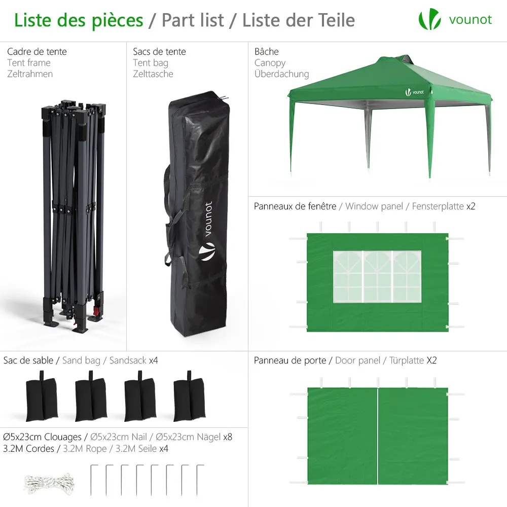 VOUNOT Gazebo 3x3m Pop-Up Verde con Pareti