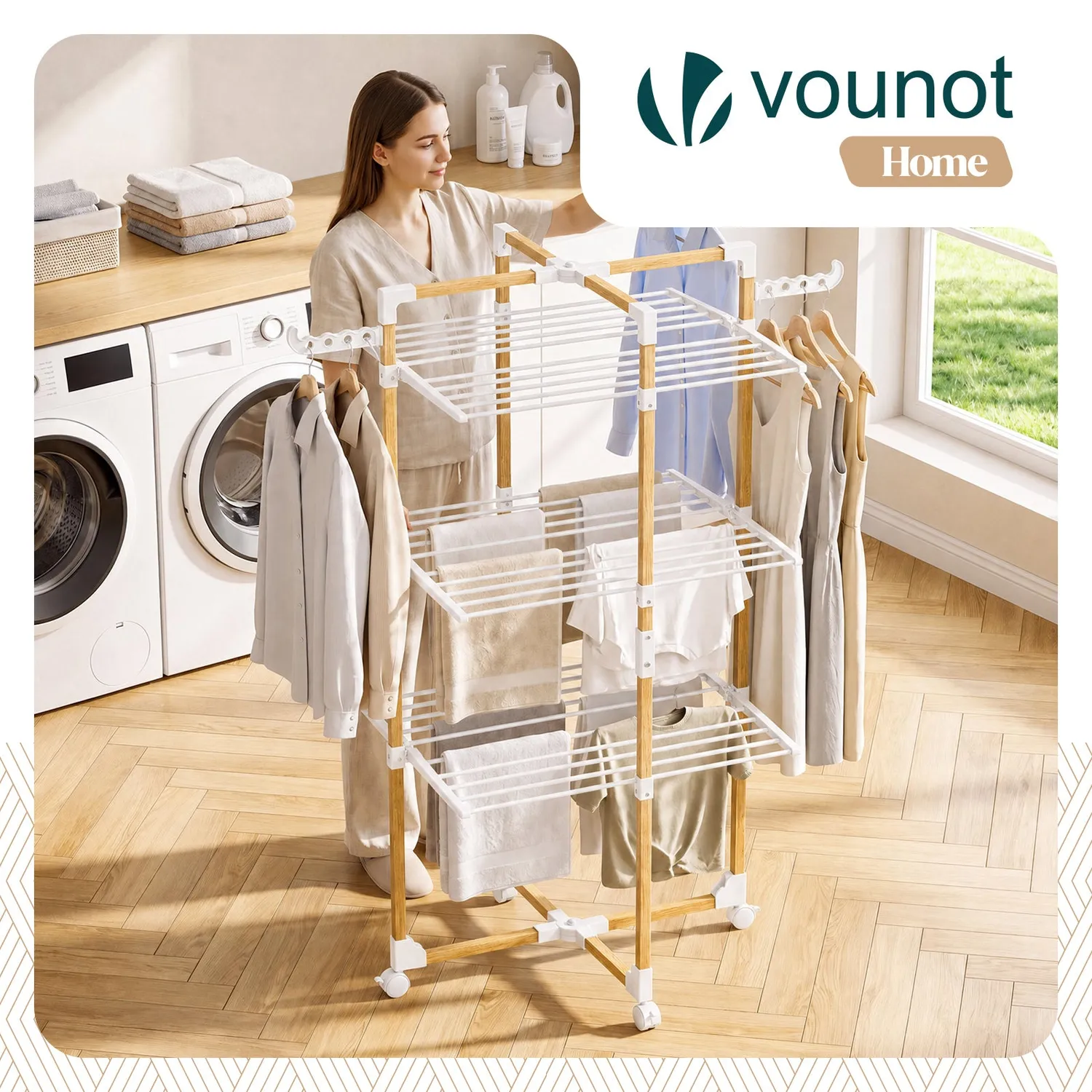 VOUNOT Stendibiancheria Verticale 3 Livelli Bianco 25 m