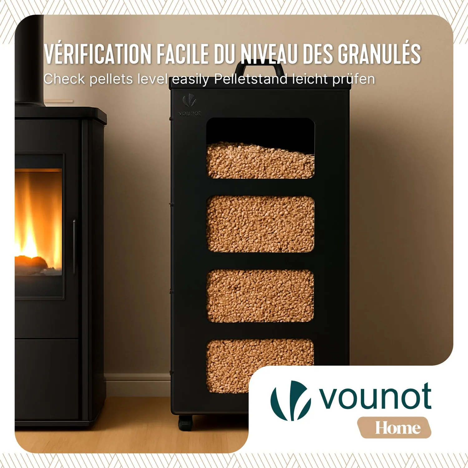 VOUNOT porta pellet 45 kg 36x36x76 cm nero con ruote