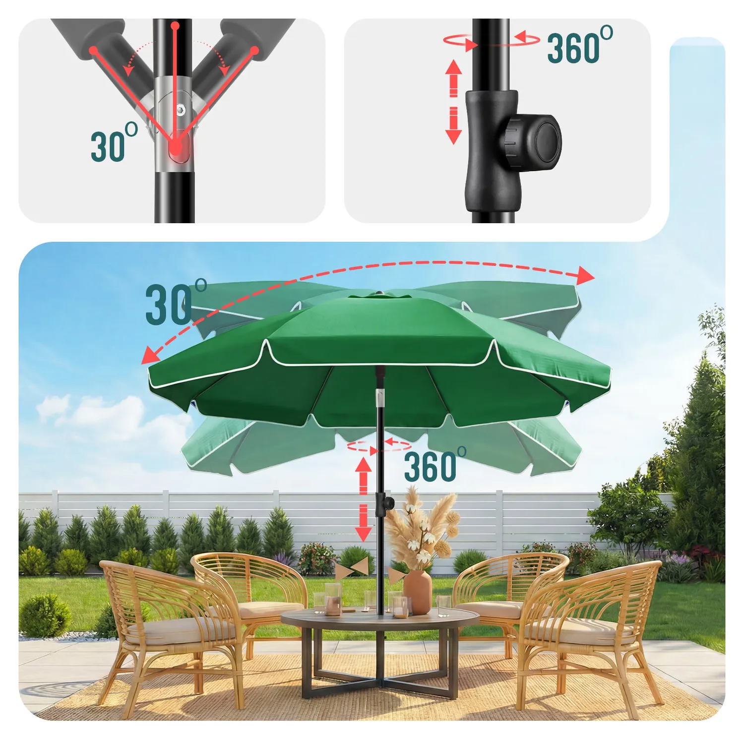 VOUNOT Ombrellone Spiaggia Verde 2x2m UV50+ con Ancoraggio
