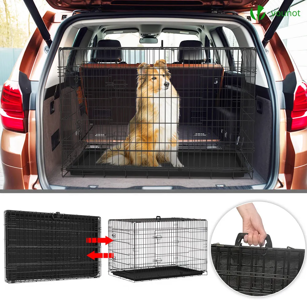 VOUNOT Gabbia cane metallo 122x75x81 cm 2 porte