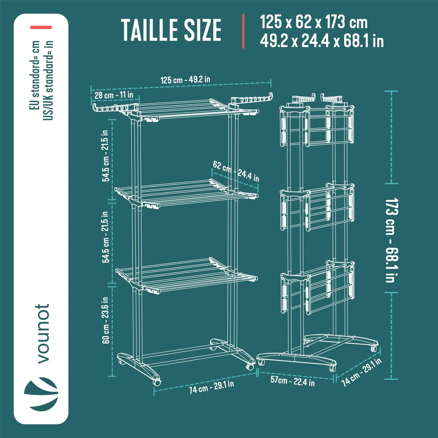 Vounot stendibiancheria verticale 4 livelli nero 35 kg