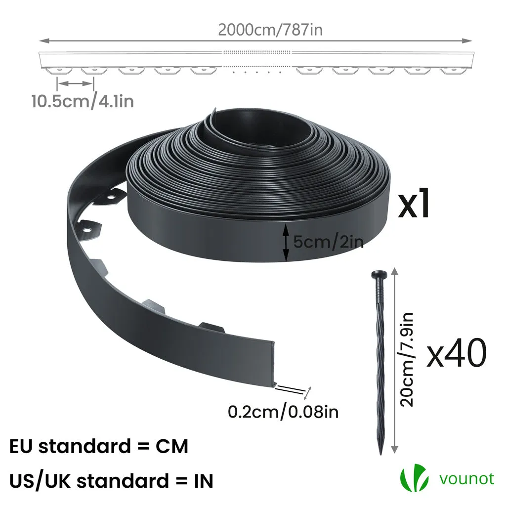 VOUNOT bordura giardino flessibile PVC 20 m antracite con picchetti