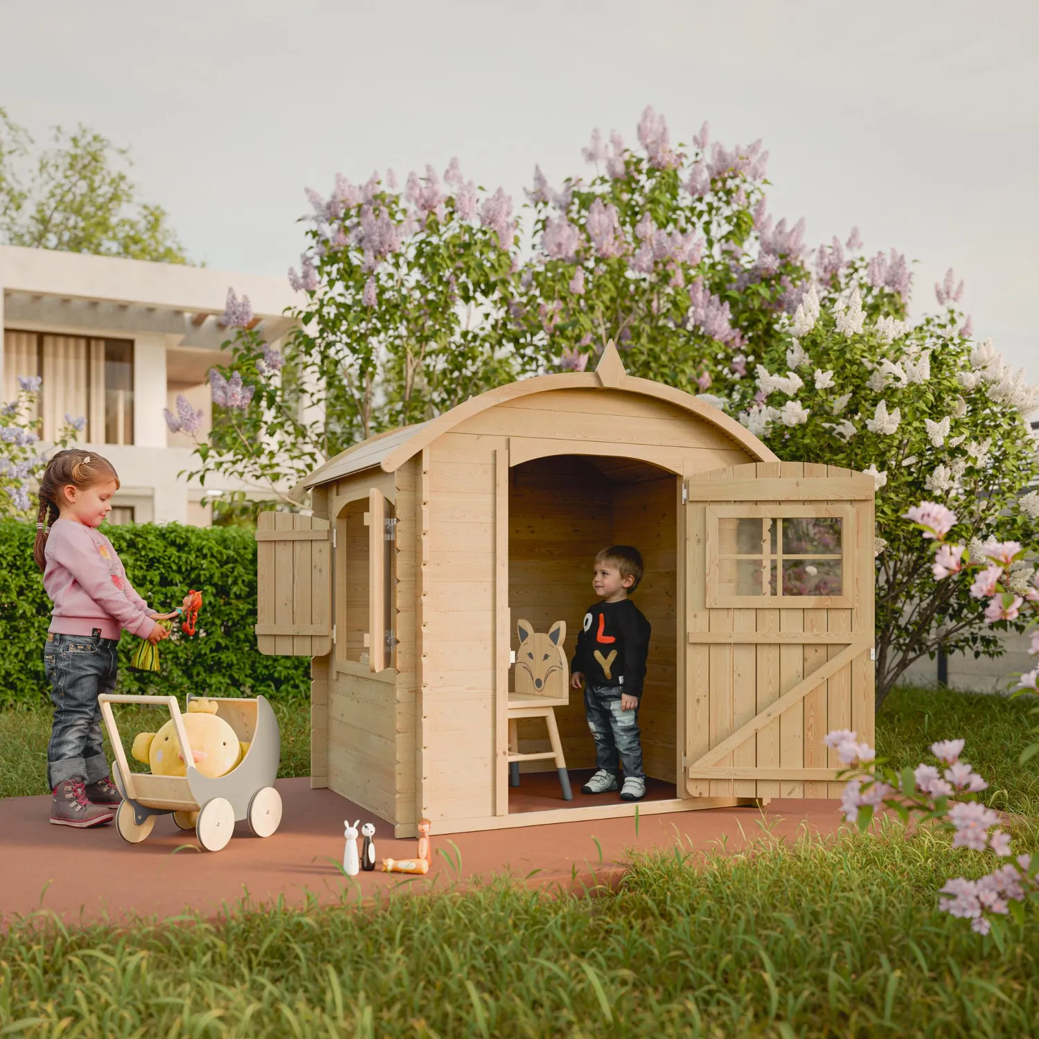 Timbela M505 casetta bambini 130x106 cm con pavimento