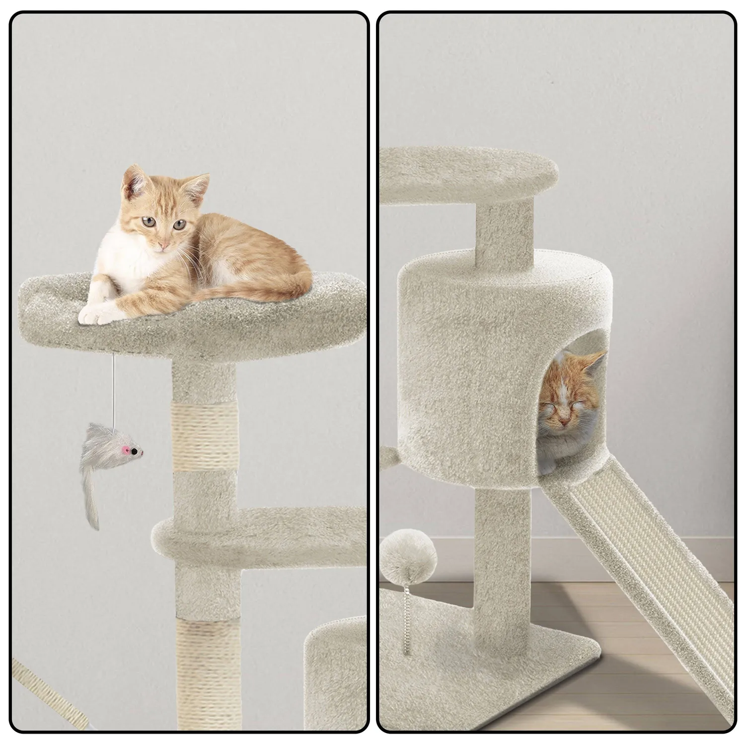 VOUNOT Albero Tiragraffi Gatto 112cm Beige con Nicchia