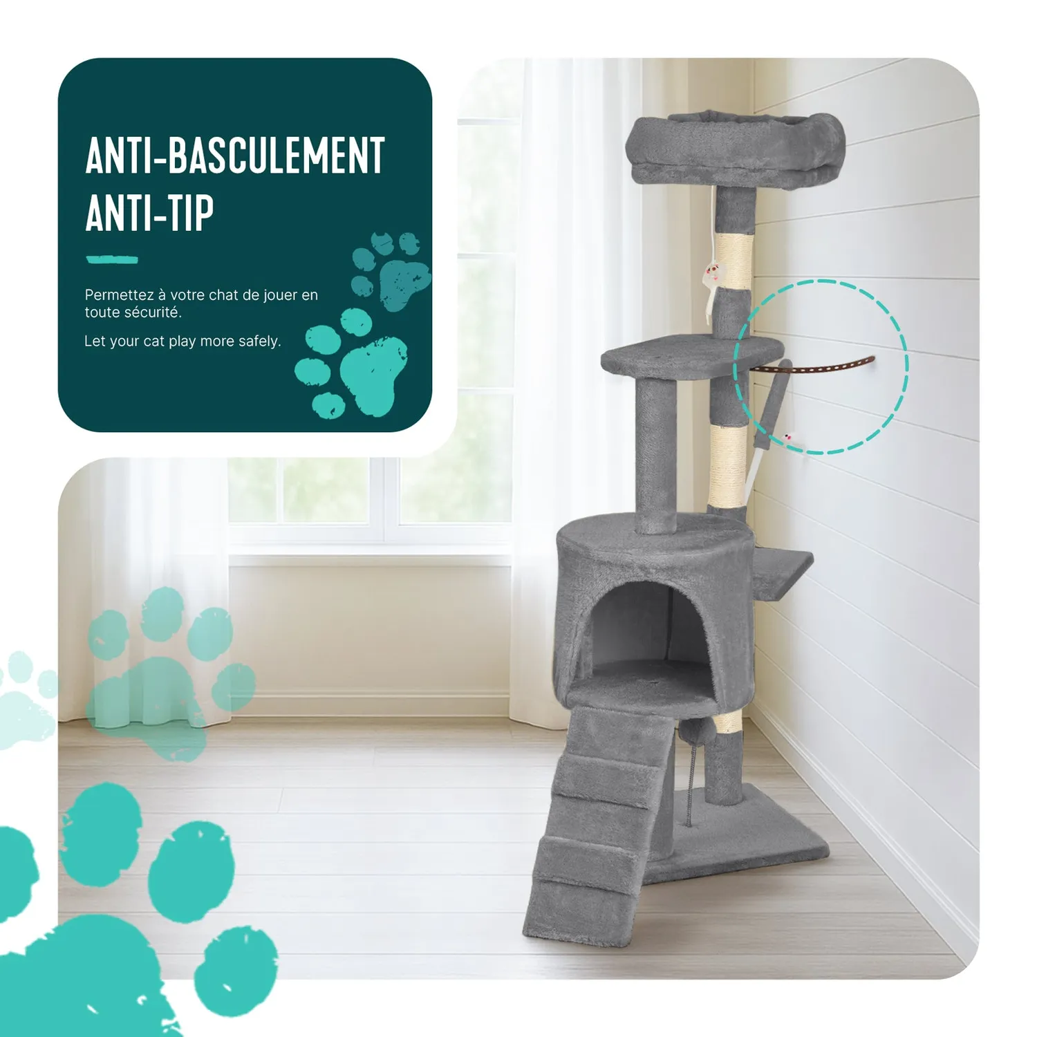 Vounot albero tiragraffi gatto 112 cm grigio 6 livelli